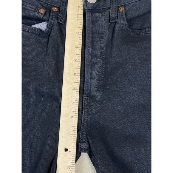 RE/DONE Originals Jeans Womens 26 Black High Rise Ankle Crop Raw Hem Button Fly - Picture 6 of 14